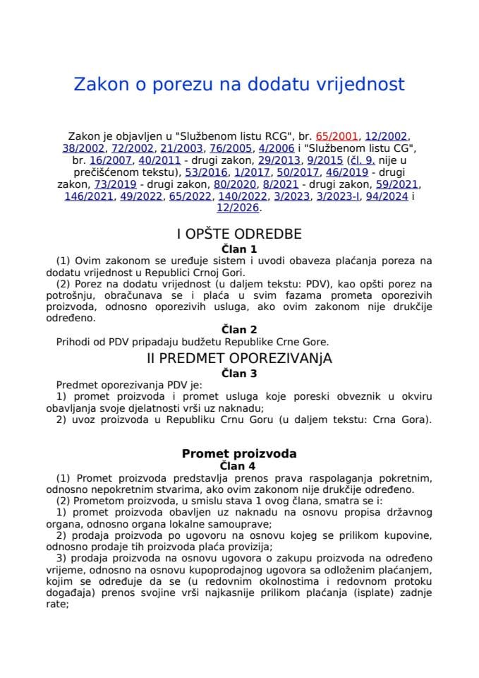 Zakon o porezu na dodatu vrijednost