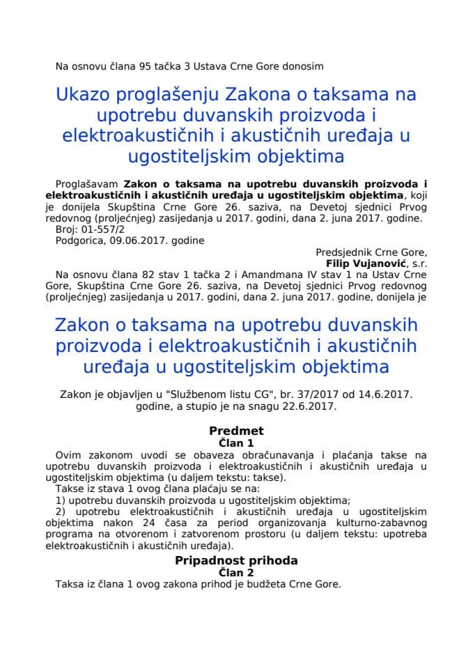 Zakon o taksama na upotrebu duvanskih proizvoda i elektroakustičnih i akustičnih uređaja u ugostiteljskim objektima