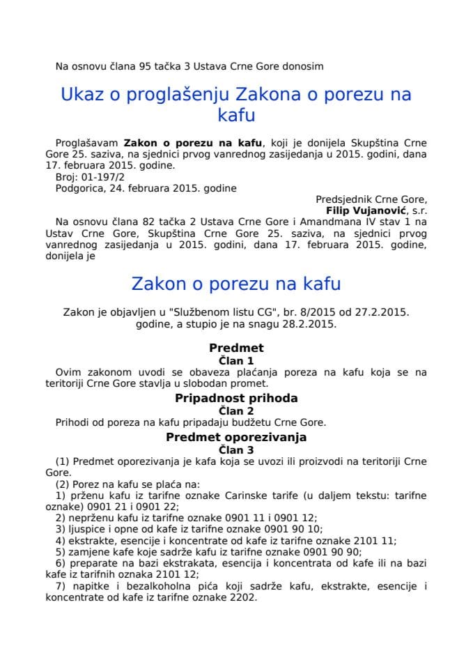 Zakon o porezu na kafu