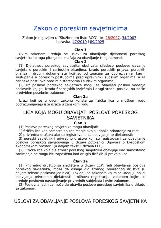 Zakon o poreskim savjetnicima