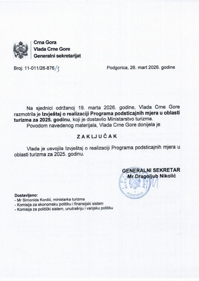 Izvještaj o realizaciji Programa podsticajnih mjera u oblasti turizma za 2025. godinu - Zaključci