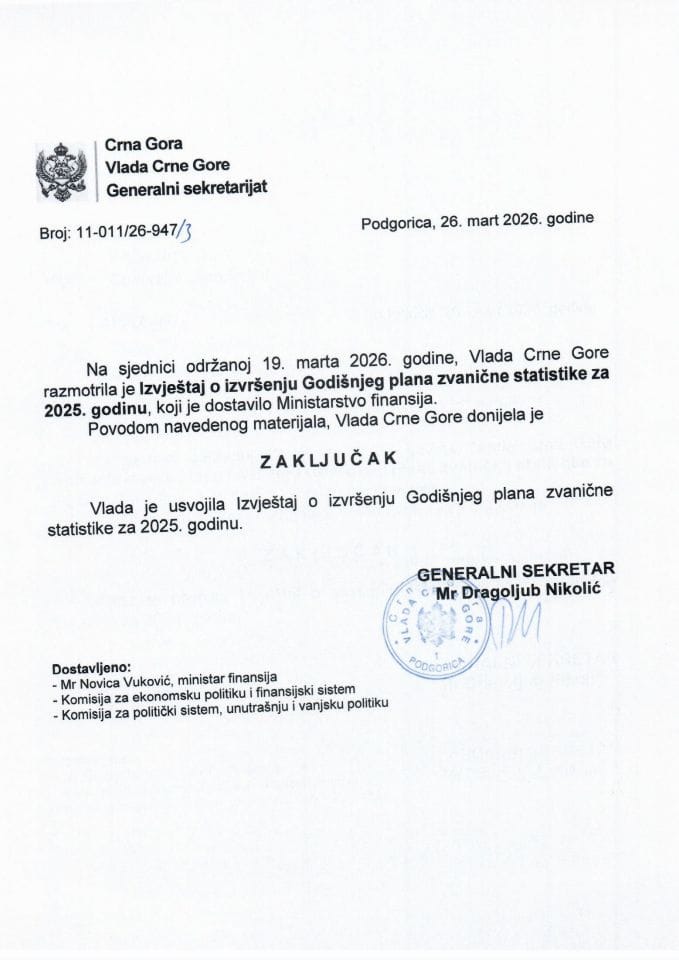 Izvještaj o izvršenju Godišnjeg plana zvanične statistike za 2025. godinu - Zaključci