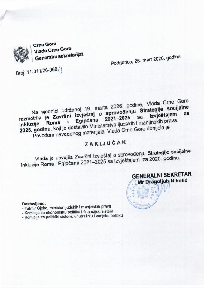 Završni izvještaj o sprovođenju Strategije socijalne inkluzije Roma i Egipćana 2021-2025 sa Izvještajem za 2025. godinu - Zaključci