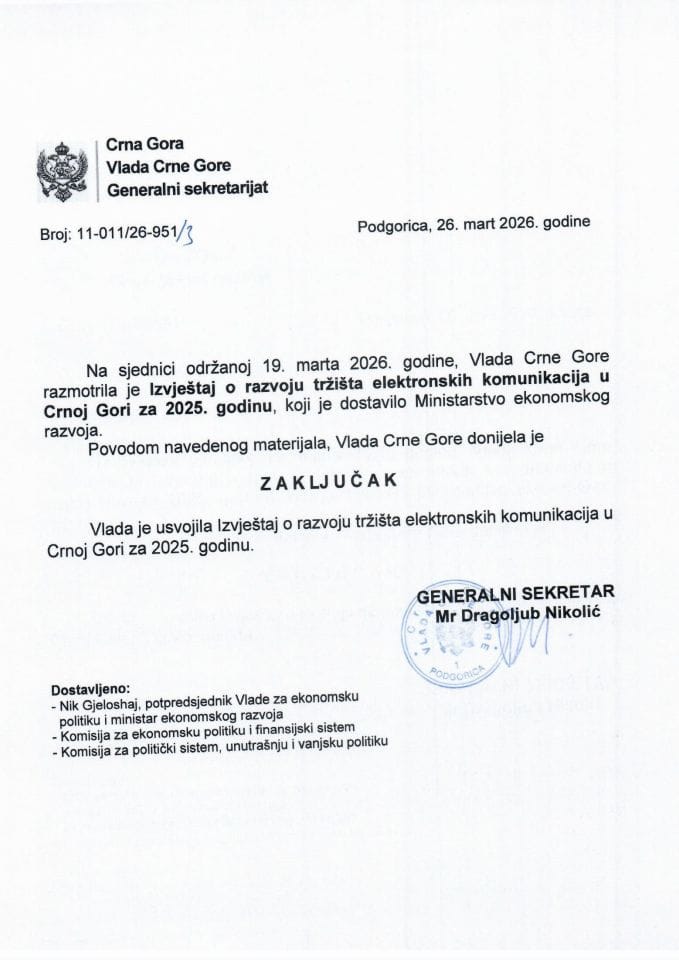 Izvještaj o razvoju tržišta elektronskih komunikacija u Crnoj Gori za 2025. godinu - Zaključci