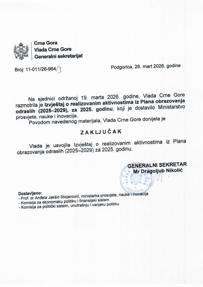 Izvještaj o realizovanim aktivnostima iz Plana obrazovanja odraslih (2025-2029), za 2025. godinu - Zaključci