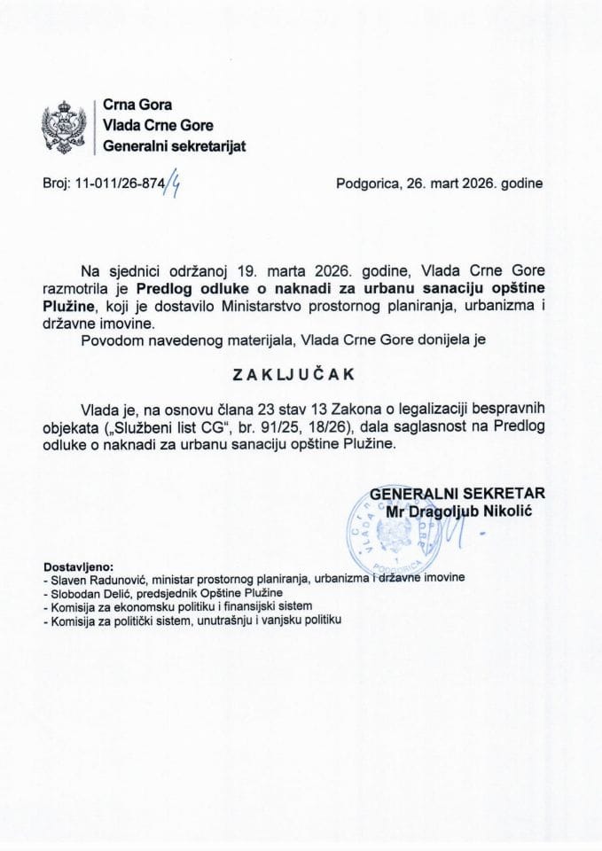 Predlog odluke o naknadi za urbanu sanaciju opštine Plužine - Zaključci