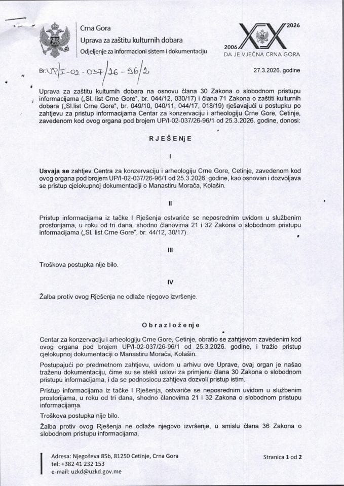 SPI Rješenje UP-I-02-037-26-96-2 od 27.03.2026.