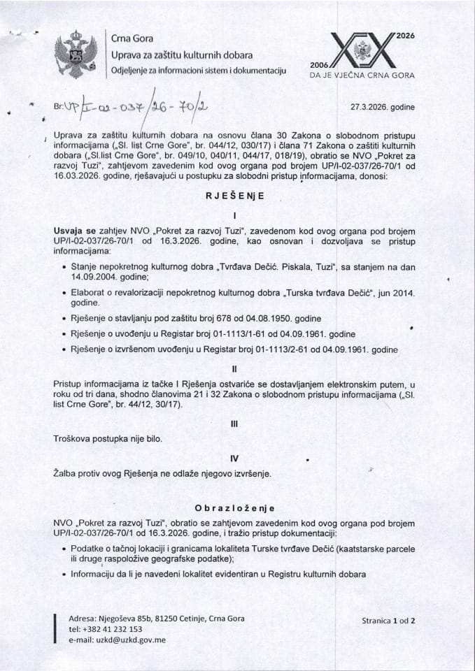 SPI Rješenje UP-I-02-037-26-70-2 od 27.03.2026.