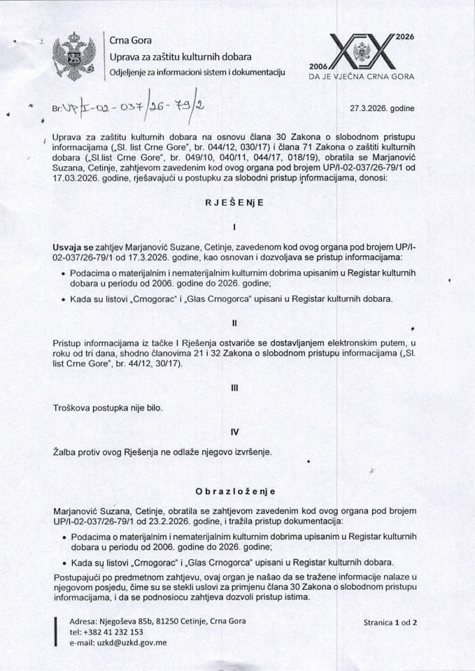 SPI Rješenje UP-I-02-037-26-79-2 od 27.03.2026.