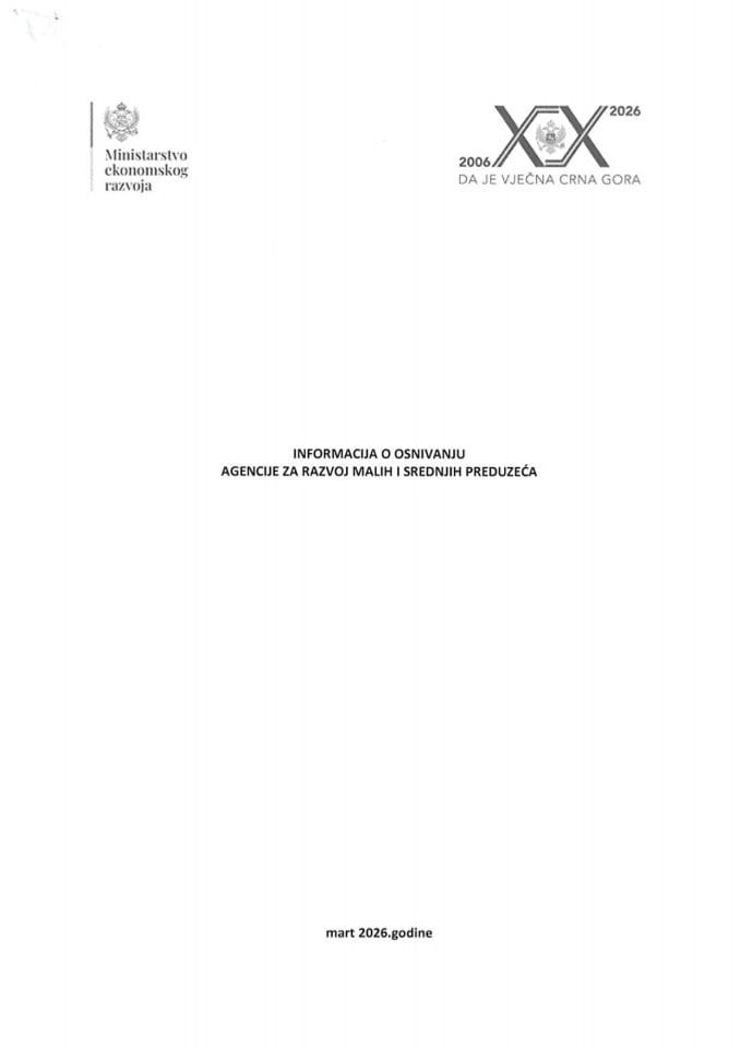 Informacija o osnivanju Agencije za razvoj malih i srednjih preduzeća