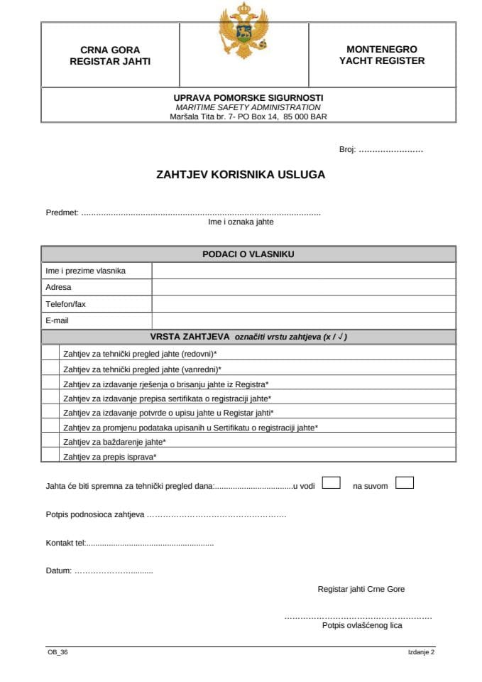 Zahtjev korisnika usluga