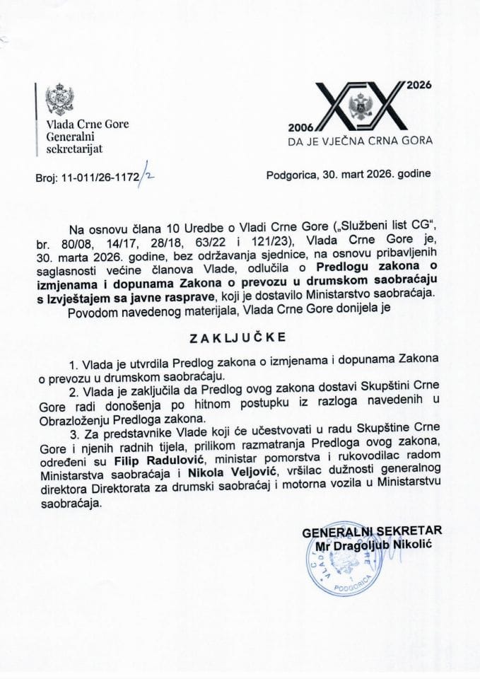 Predlog zakona o izmjenama i dopunama Zakona o prevozu u drumskom saobraćaju s Izvještajem sa javne rasprave - Zaključčci