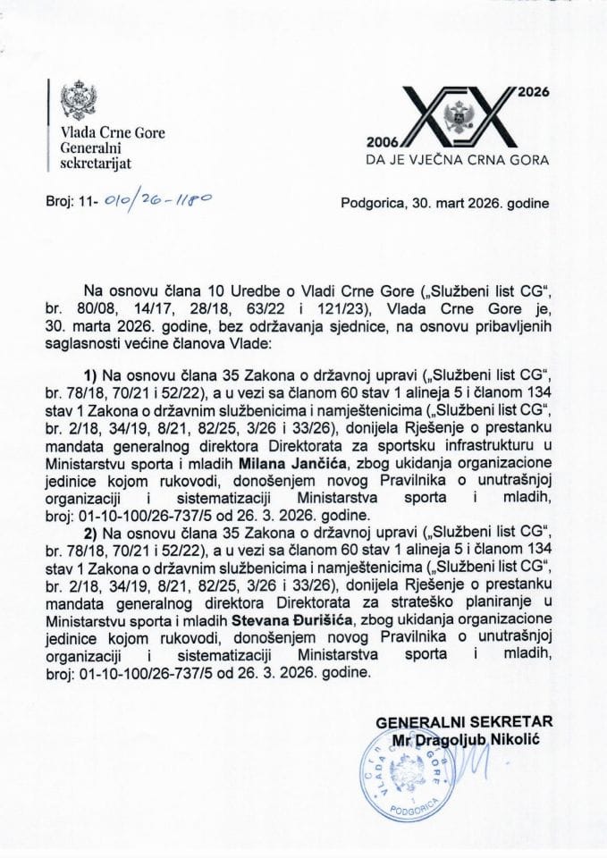 Kadrovska pitanja - 30.03.2026. - Zaključci