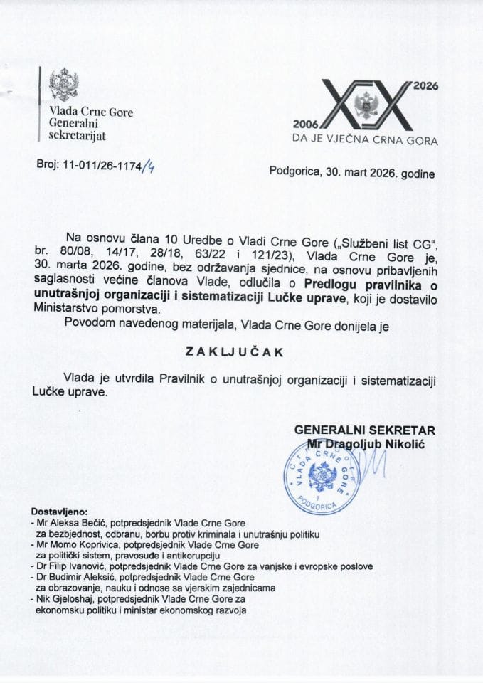 Predlog pravilnika o unutrašnjoj organizaciji i sistematizaciji Lučke uprave - Zaključci