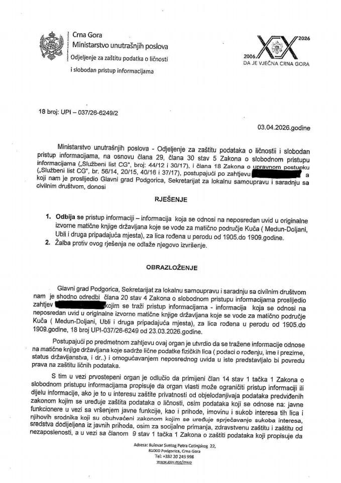 rješenje br. 18-UPI-037/26-6249/2