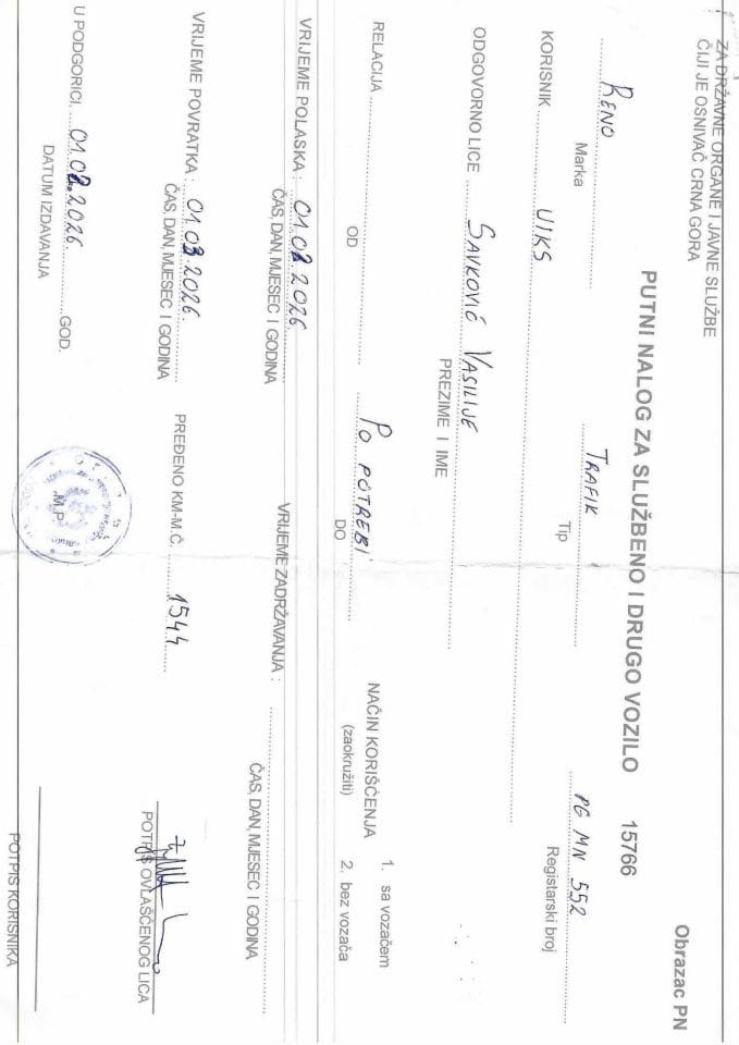 Putni nalozi 1.2.2026-1.3.2026 1