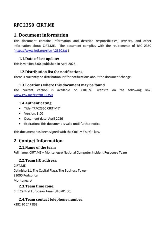 RFC2350 CIRT ME