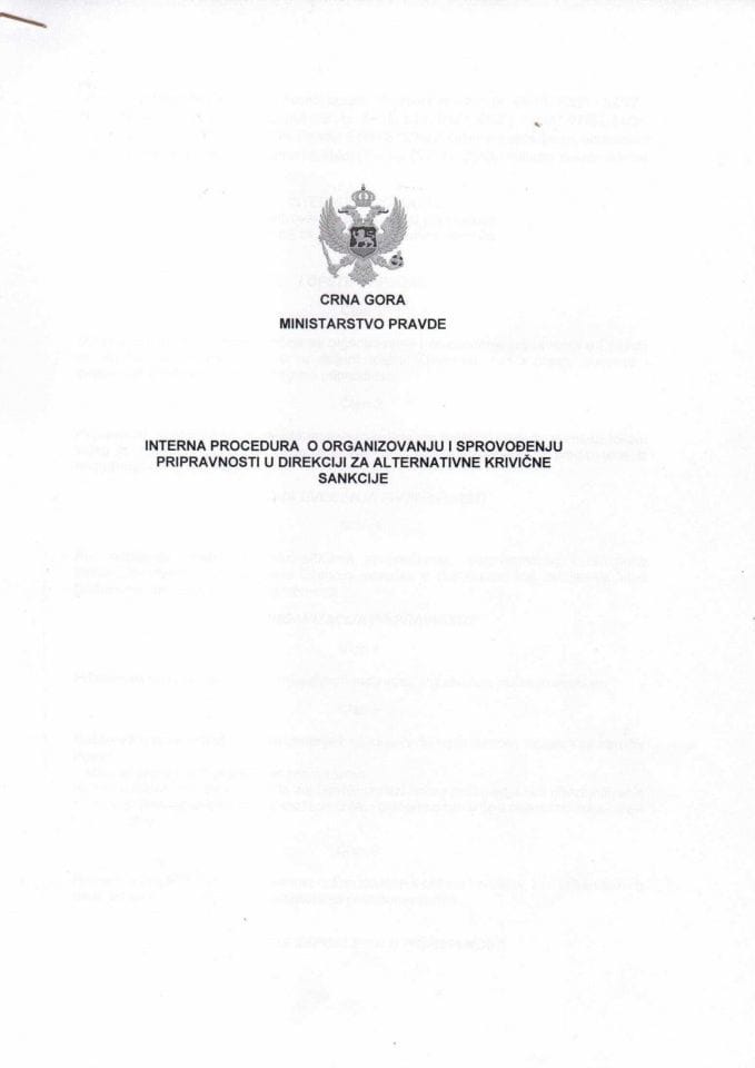 Interna procedura o organizovanju i sprovodjenju pripravnosti u Direkciji za alternativne i krivične sankcije