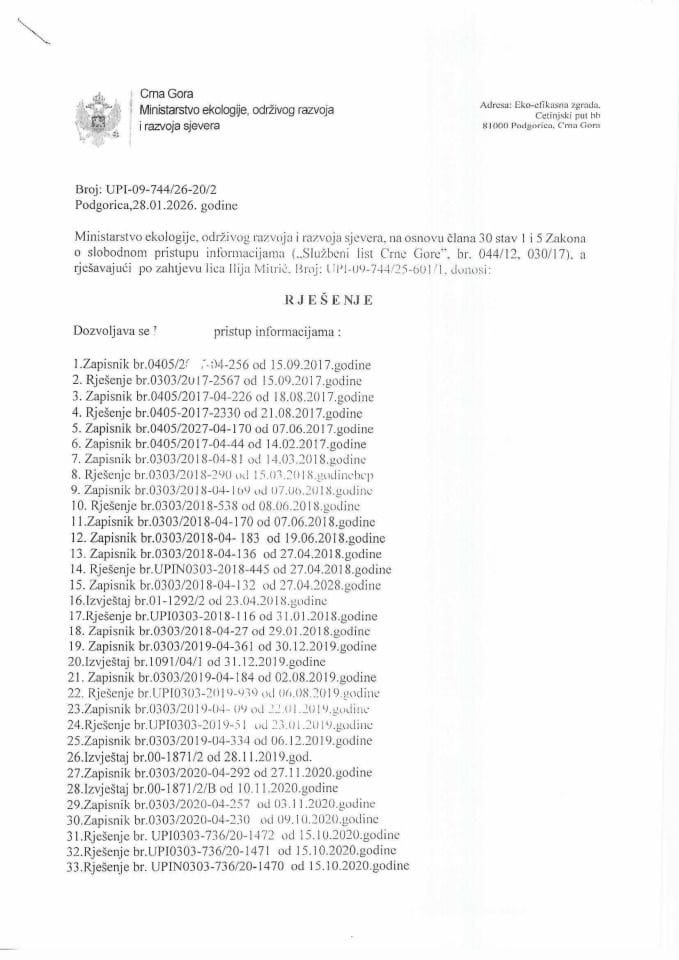 Rjesenje  br.UPI-09-744-26-20-2 od 28.01.2026