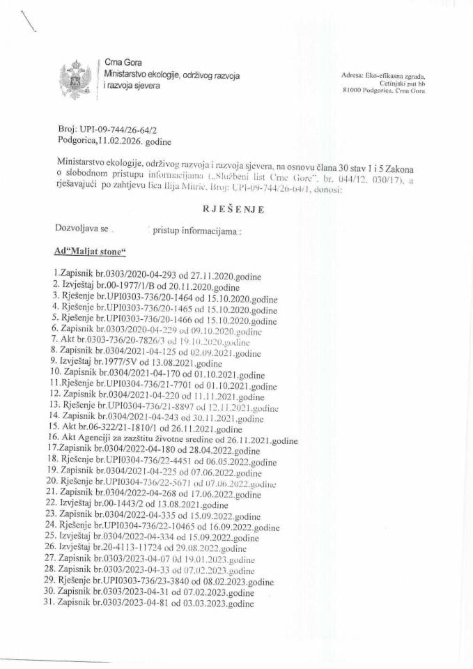 Rjesenje  br.UPI-09-744-26-64-2 od 11.02.2026