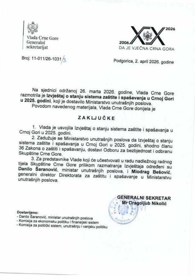 Izvještaj o stanju sistema zaštite i spašavanja u Crnoj Gori u 2025. godini - Zaključci
