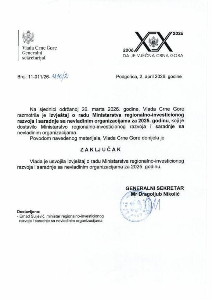 Izvještaj o radu Ministarstva regionalno-investicionog razvoja i saradnje sa nevladinim organizacijama za 2025. godinu - Zaključci