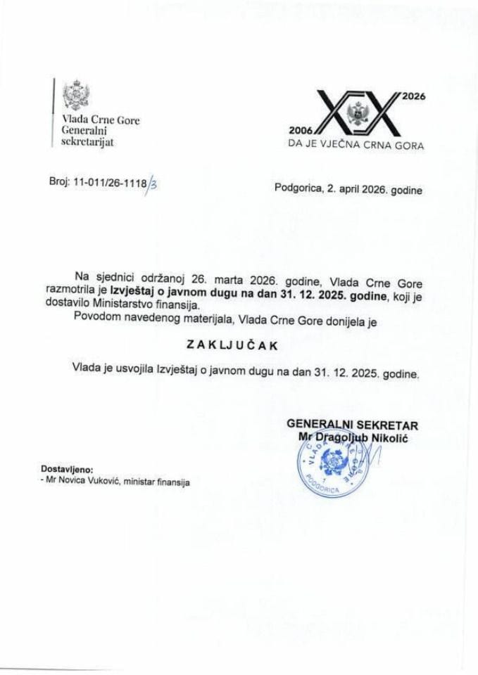 Izvještaj o javnom dugu na dan 31.12. 2025. godine - Zaključci