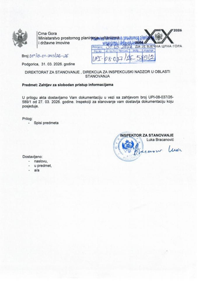 Informacije kojima je po zahtjevu za SPI pristup odobren - UPI 08-037-26-589-3 Informacija AK Željko Stanišić