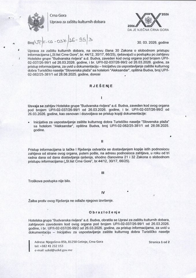 SPI Rješenje UP-I-02-037-26-99-3 od 30.03.2026.