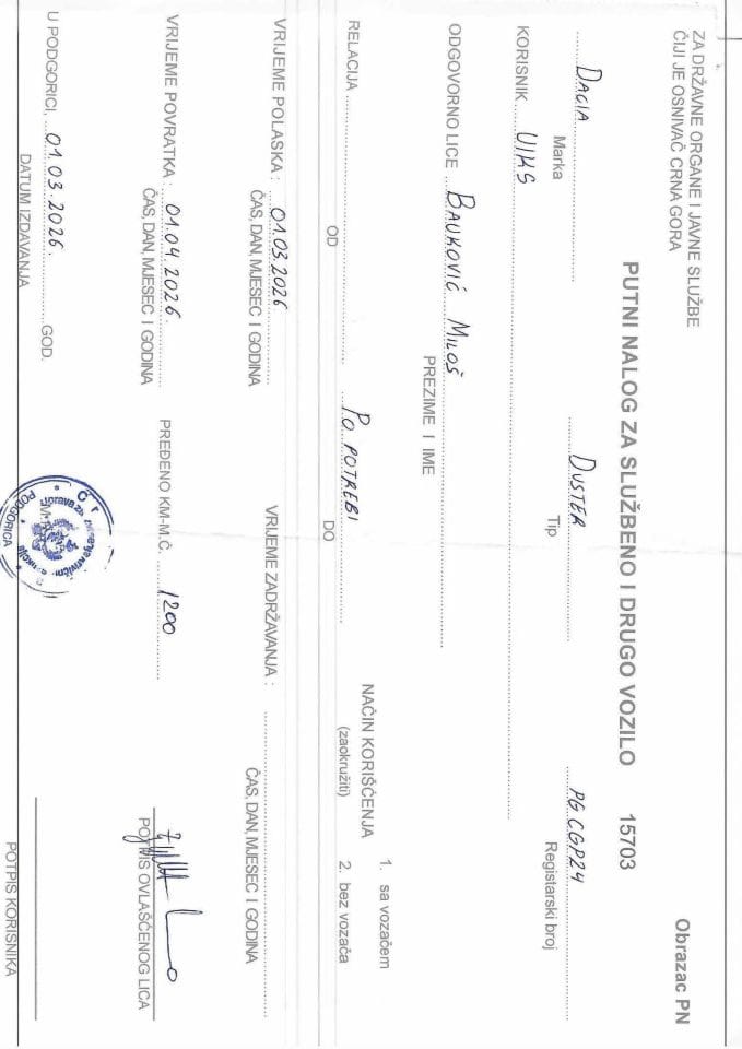 Putni nalozi  1.3.2026-1.4.2026. 2