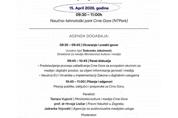 Poziv na konferenciju "Usklađivanje CG sa evropskim okvirom za medije i digitalni prostor“