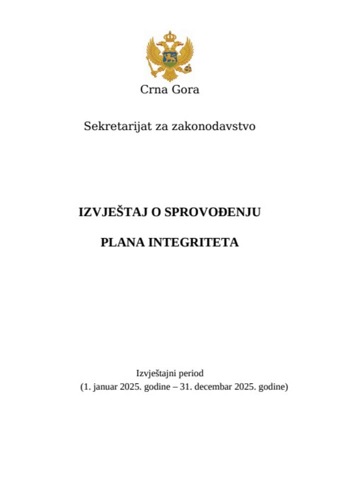 Izvještaj o sprovođenju Plan integriteta Sekretarijata za zakonodavstvo za 2025. godinu