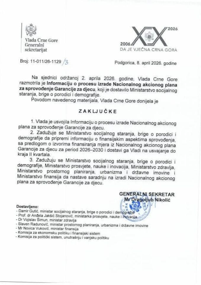 Информација о процесу израде Националног акционог плана за спровођење Гаранције за дјецу - Закључци