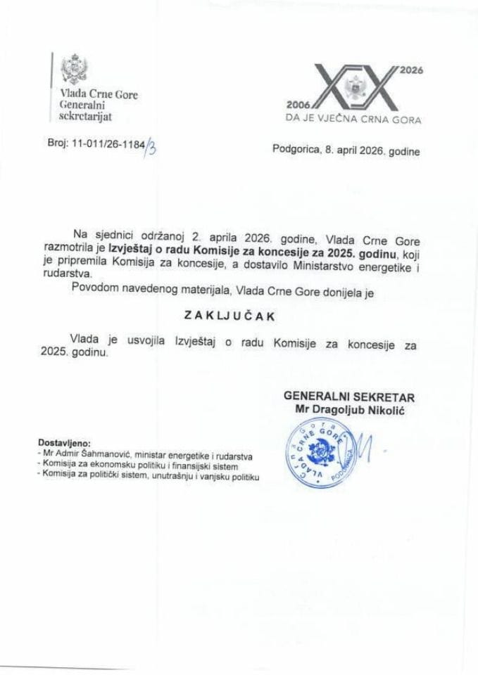 Izvještaj o radu Komisije za koncesije za 2025. godinu - Zaključci