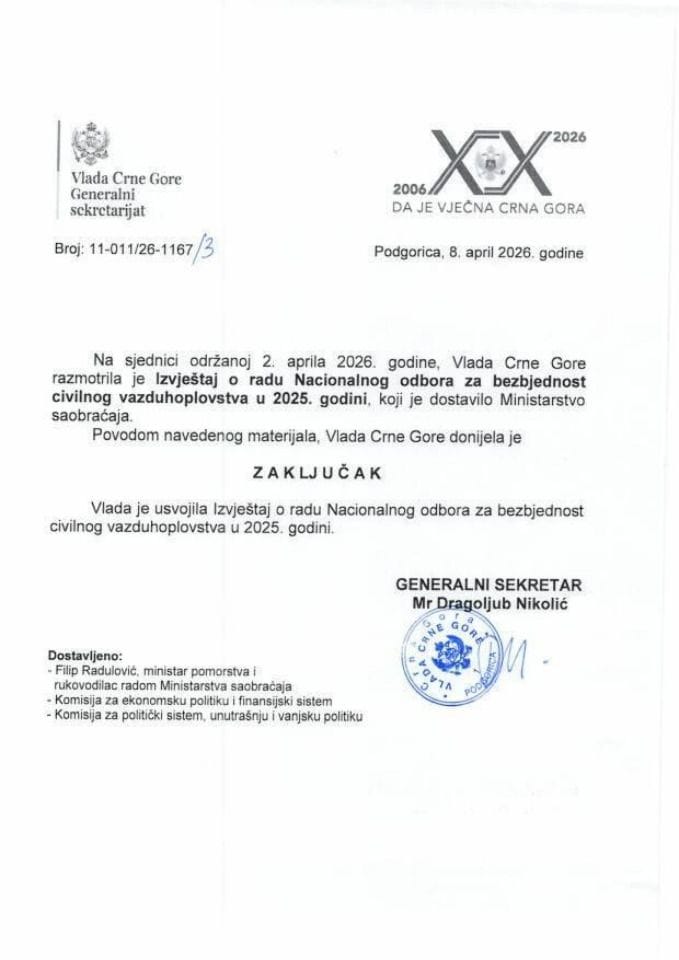 Izvještaj o radu Nacionalnog odbora za bezbjednost civilnog vazduhoplovstva u 2025. godini - Zaključci