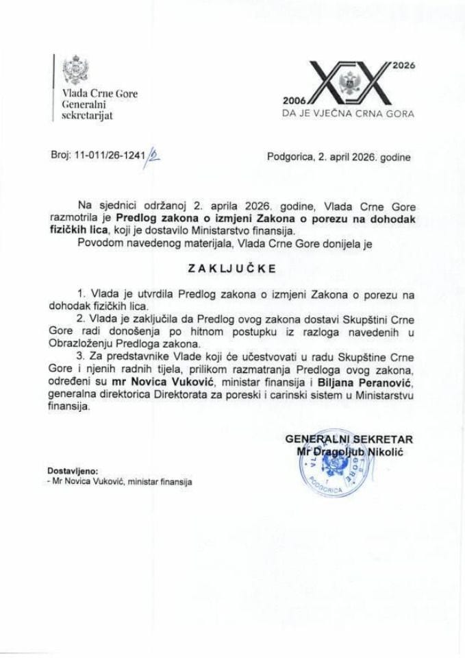 Predlog zakona o izmjeni Zakona o porezu na dohodak fizičkih lica - Zaključci