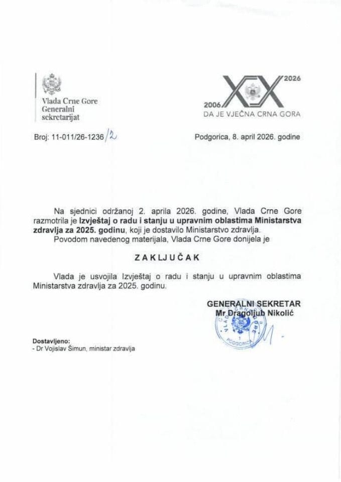 Извјештај о раду и стању у управним областима Министарства здравља за 2025. годину - Закључци