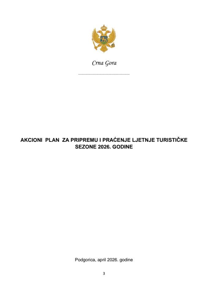 Predlog akcionog plana za pripremu i praćenje ljetnje turističke sezone 2026. godine