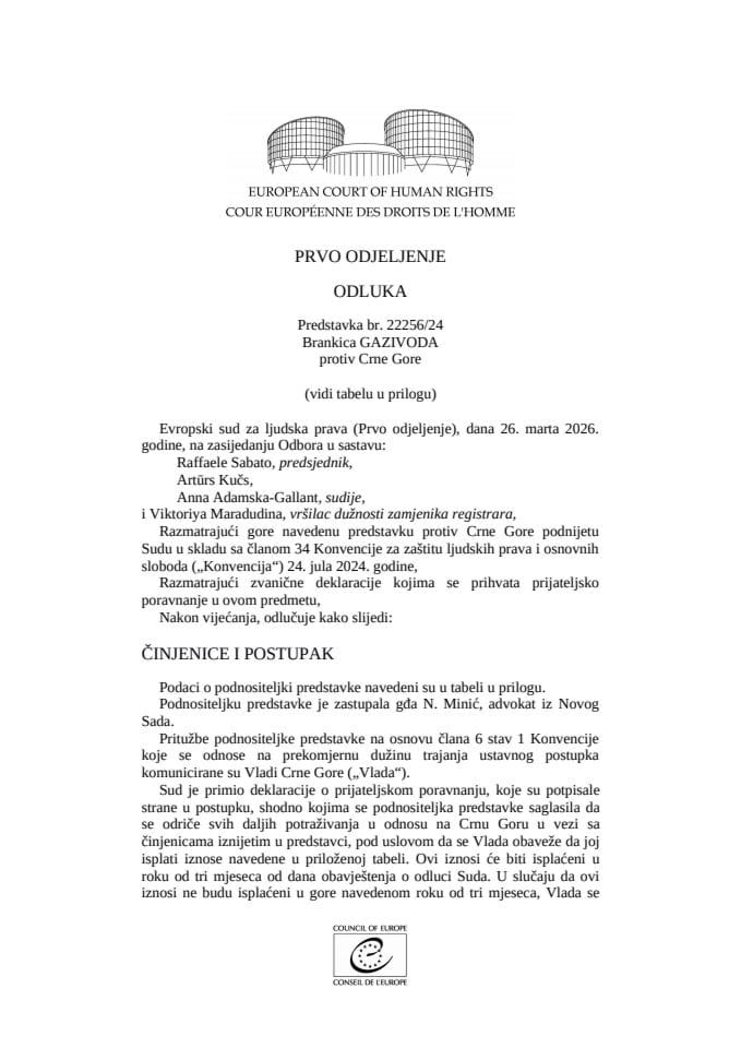 Odluka Brankica GAZIVODA protiv Crne Gore