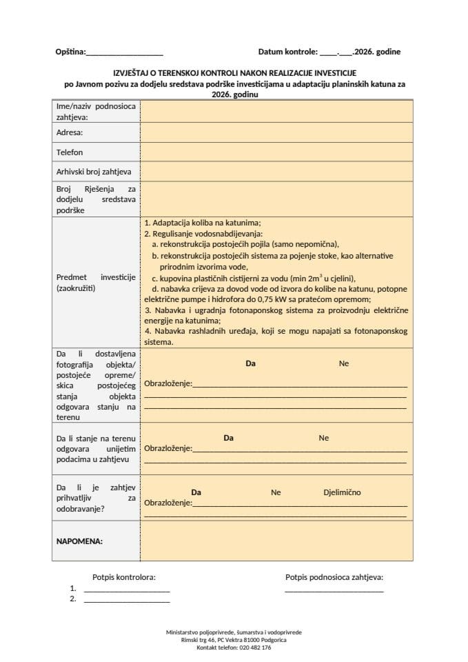 Ček lista-nakon investicije