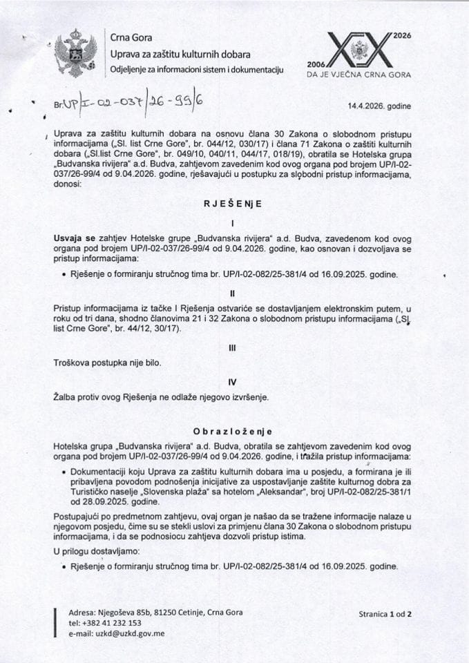 SPI Rješenje UP-I-02-037-26-99-6 od 14.04.2026.