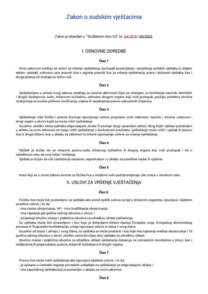 Закон о судским вјештацима