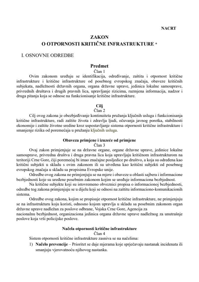 Nacrt zakona o otpornosti kritične infrastrukture
