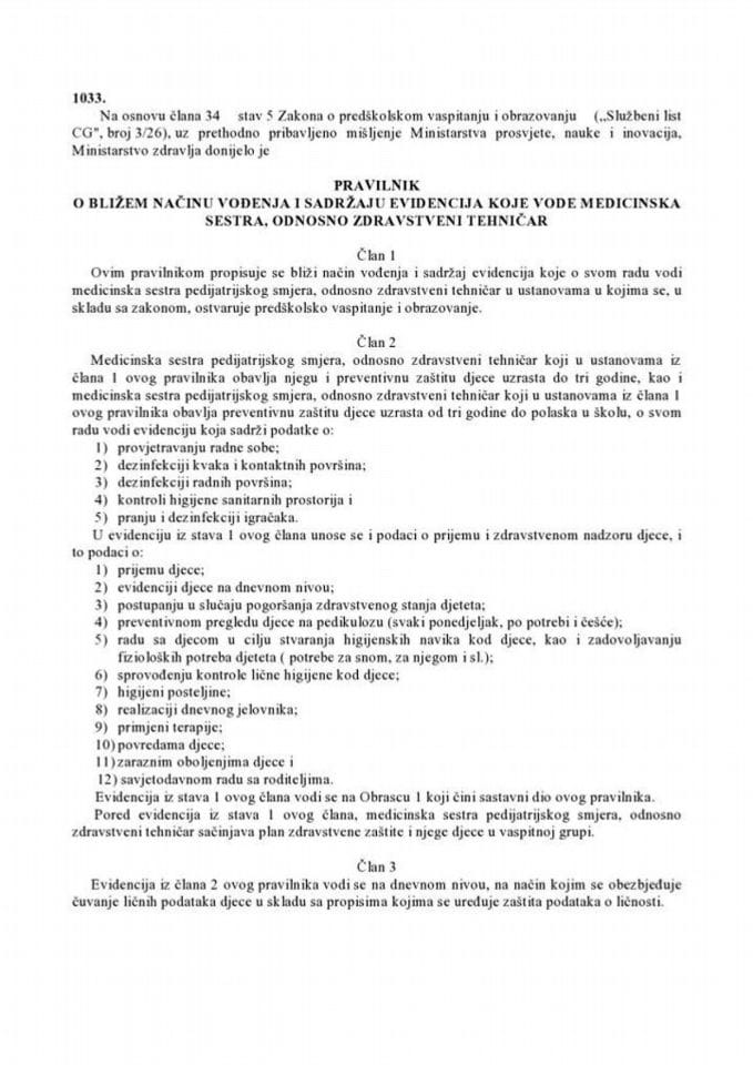 Pravilnik o bližem načinu vođenja i sadržaju evidencija koje vode medicinska sestra, odnosno zdravstveni tehničar