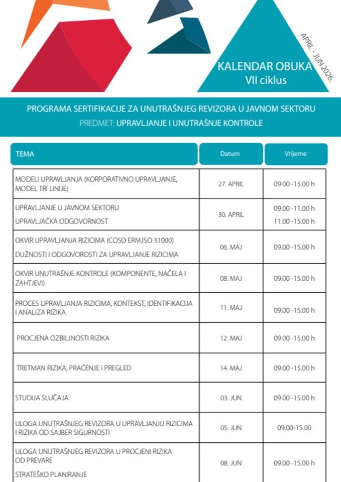 kalendar-PREDMET UPRAVLJANJE I UNUTRAŠNJE KONTROLE-APRIL-JUN2026.