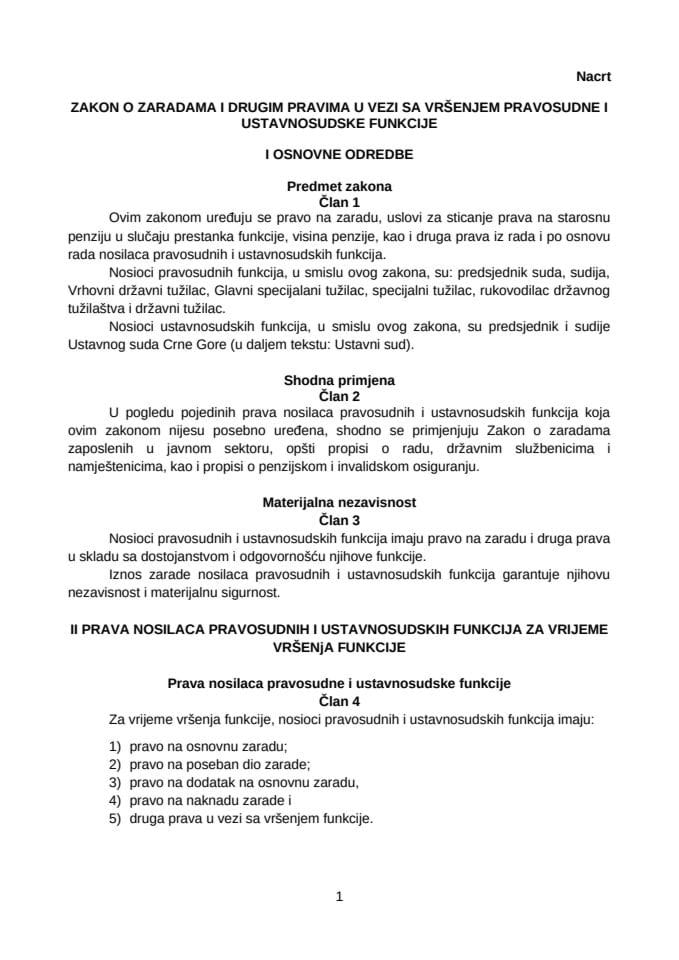 Nacrt Zakona o zaradama i drugim pravima nosilaca pravosudnih funkcija