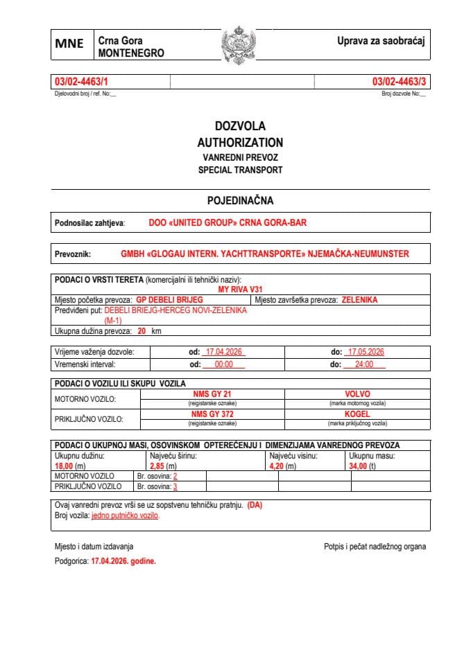 UNITED GROUP 03-02-4463-GLOGAU INTERN. YACHTTRANSPORTE