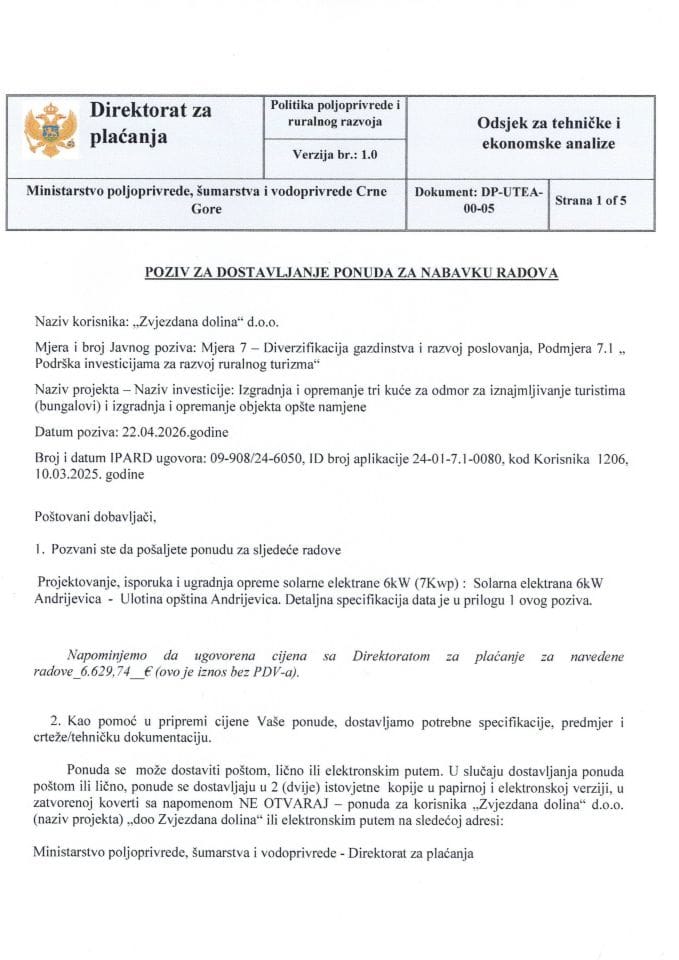 Poziv za dostavljanje ponude