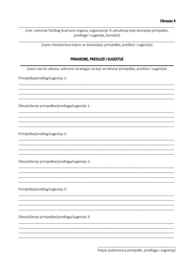 Obrazac 4 (Primjedbe, prilozi i sugestije)
