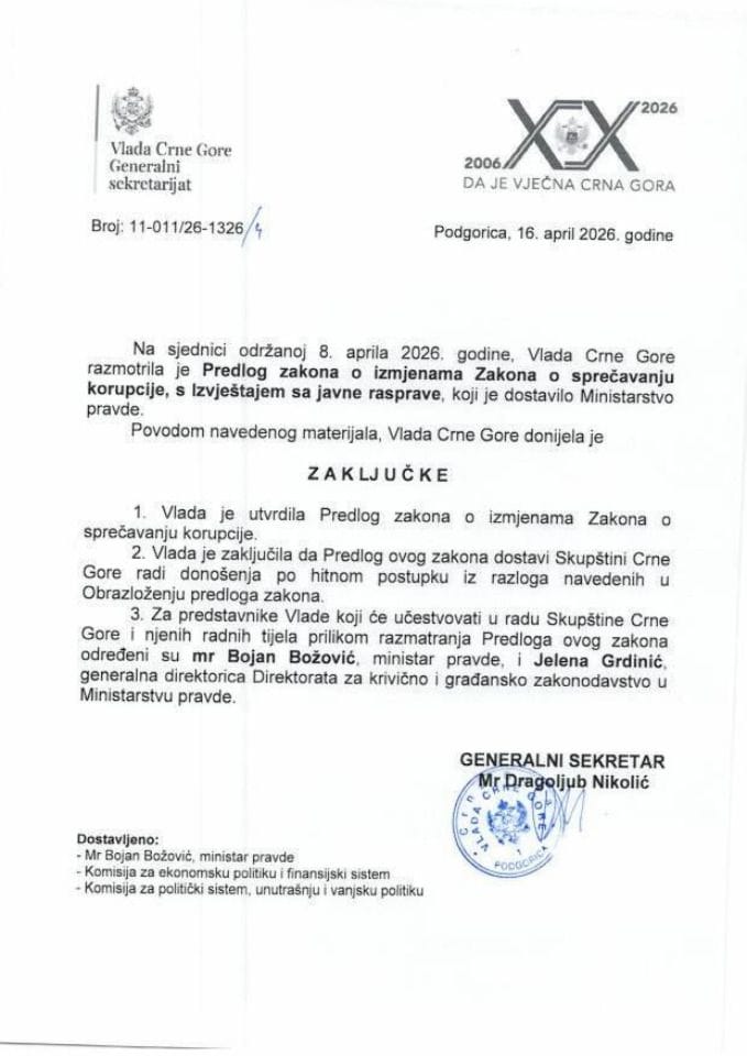 Predlog zakona o izmjenama Zakona o sprečavanju korupcije s Izvještajem sa javne rasprave - zaključci